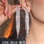 (JXER  61   Silver)exaggerating personality long tassel earrings woman temperament long style fully-jewelled earring oc