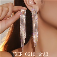 (JXER  61  gold AB)exaggerating personality long tassel earrings woman temperament long style fully-jewelled earring oc