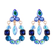 ( blue)occidental style geometry Drop-type fully-jewelled Alloy diamond ear stud personality temperament woman exaggera