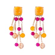 ( Orange)occidental style exaggerating luxurious tassel ear stud Bohemian style earring noble wind noble earrings