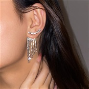 ( 1  White K 9 573)occidental style diamond tassel chain ear stud woman  fashionins exaggerating long style fully-jewel