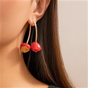 ( Gold+ red 3 82)occidental style brief enamel cherry ear studcherry earrings  fashion Alloy fruits Earring woman