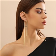 ( Gold 3 87)occidental style punk Metal snake chain ear stud woman  personality long style tassel EarringEarrings