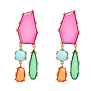 ( Rosy red color) colorful diamond earrings occidental style exaggerating Earring woman geometry color earring Bohemia