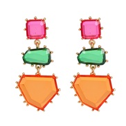 ( Rosy red color)trend colorful diamond earrings occidental style exaggerating Earring woman geometry color earring Boh