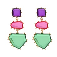 ( Purple color )trend colorful diamond earrings occidental style exaggerating Earring woman geometry color earring Bohe