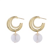 ( Gold)occidental styleins exaggerating elegant Pearl earrings woman  temperament fashion geometry circle