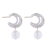 ( Silver)occidental styleins exaggerating elegant Pearl earrings woman  temperament fashion geometry circle