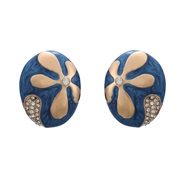 ( blue)ins wind occidental style earrings Round ear stud woman Alloy enamel diamond flowers pattern Earringearring