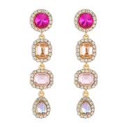 (gold +Chalk drill ) retro earrings woman  geometry Irregular style earring fully-jewelled drop layering Earring