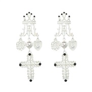 ( Silver)medium earrings occidental style retro Earring woman Alloy cross earring Bohemia Nation