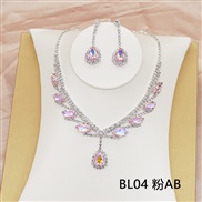 (BL 4 AB) occidental style bride necklace set high-end all-Purpose crystal color clavicle chain earrings two