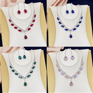 ( electroplated silvery ) occidental style bride necklace set high-end all-Purpose crystal color clavicle chain earring