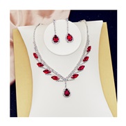 ( electroplated silvery ) occidental style bride necklace set high-end all-Purpose crystal color clavicle chain earring