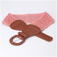 ( Pink)women Tightness Girdle elasticity hollow bag buckle lady belt all-Purpose long Dress ornament width belt