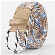 (Rice white  blue )weave elasticity leisure man belt  Alloy buckle Tightness lady canvas trend belt belt