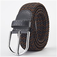 (Length (CM)107Width (CM)3..3)(Dark gray+ brown)weave elasticity leisure man belt  Alloy buckle Tightness lady canvas t