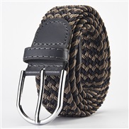 (Length (CM)107Width (CM)3..3)(Dark gray+ khaki)weave elasticity leisure man belt  Alloy buckle Tightness lady canvas t