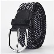 (Length (CM)107Width (CM)3..3)( black  while )weave elasticity leisure man belt  Alloy buckle Tightness lady canvas tre