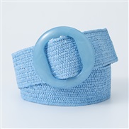 (Length (CM)90Width (CM)5)(sky blue )summer resin Round buckle fashionPP elasticity weave width belt samll Dress Girdle