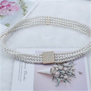 ornament Dress four row buckle Pearl belt diamond elasticity Pearl chain woman beads elasticity Girdle