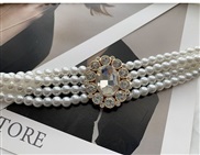 ( Ellipse)ornament Dress four row buckle Pearl belt diamond elasticity Pearl chain woman beads elasticity Girdle