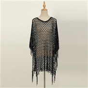 (  black)occidental style Seaside knitting color Sunscreen Sunscreen sexy summer hollow beach shawl woman