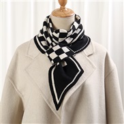 (DJ   black and white)Korean style Autumn and Winter knitting woolen thick warm short style scarf houndstooth all-Purpo