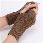 ( khaki)short style twisted fashion glove Autumn and Winter man woman Korean style knitting woolen half warm