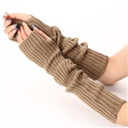 (Free Size )( khaki) long glove Autumn and Winter knitting woolen man woman warm sleeves