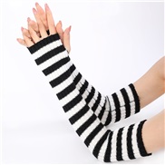 (Free Size )( black + while ) long glove Autumn and Winter knitting woolen man woman warm sleeves