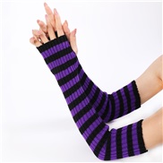 (Free Size )( black + purple ) long glove Autumn and Winter knitting woolen man woman warm sleeves