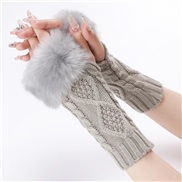 (Free Size )( gray)rhombus short style glove Autumn and Winter woolen sleeves woman sleeves knitting warm