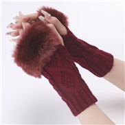 (Free Size )( Red wine)rhombus short style glove Autumn and Winter woolen sleeves woman sleeves knitting warm