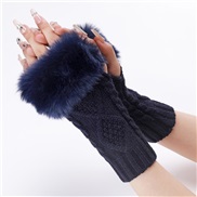 (Free Size )( Navy blue)rhombus short style glove Autumn and Winter woolen sleeves woman sleeves knitting warm