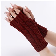 (Free Size )( Red wine) Autumn and Winter knitting sleeves pattern short style glove man lady woolen warm