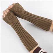 ( khaki) Autumn and Winter man lady knitting glove medium long style woolen sleeves warm