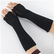 (Free Size )( black) Autumn and Winter man lady knitting glove medium long style woolen sleeves warm