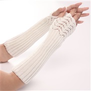 (Free Size )( white) Autumn and Winter man lady knitting glove medium long style woolen sleeves warm