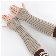 (Free Size )( Light gray) Autumn and Winter man lady knitting glove medium long style woolen sleeves warm