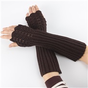 (Free Size )( Brown) Autumn and Winter man lady knitting glove medium long style woolen sleeves warm