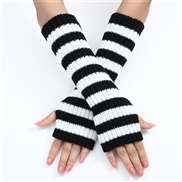 ( black + while )long blue patchwork Stripe woolen glove Autumn and Winter medium long style woman warm fashion knittin