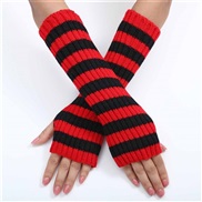 (Free Size )( red + black )long blue patchwork Stripe woolen glove Autumn and Winter medium long style woman warm fashi