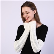 (Free Size )( white)twisted long glove Korean style woman Autumn and Winter half woolen glove knitting warm sleeves