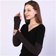 (Free Size )( Dark grey)twisted long glove Korean style woman Autumn and Winter half woolen glove knitting warm sleeves