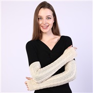 (Free Size )( Beige)twisted long glove Korean style woman Autumn and Winter half woolen glove knitting warm sleeves