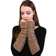 (Free Size )( khaki)twisted long glove Korean style woman Autumn and Winter half woolen glove knitting warm sleeves