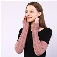 (Free Size )( Pink)twisted long glove Korean style woman Autumn and Winter half woolen glove knitting warm sleeves