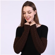 (Free Size )( Brown)twisted long glove Korean style woman Autumn and Winter half woolen glove knitting warm sleeves