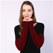 (Free Size )( Dull red)twisted long glove Korean style woman Autumn and Winter half woolen glove knitting warm sleeves